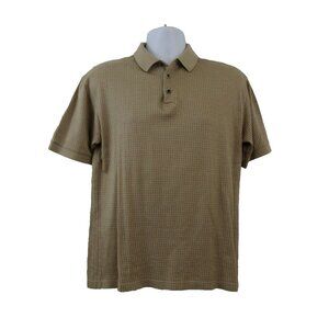 John Ashford Polo Shirt Size Small Brown & Tan Checked Short Sleeve 100% Cotton